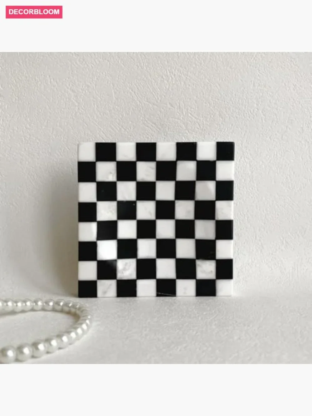 Natural Marble Checkerboard Splicing Mosaic Small Square Jewelry Dish Tray